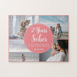 2 Years Sober, 4 Photo Collage, Custom Name Jigsaw Puzzle