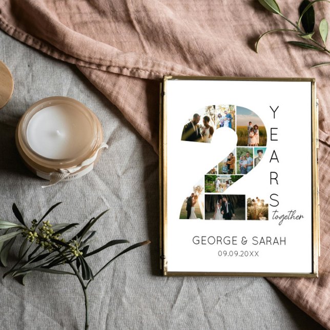 2 Years Together Photo Collage Wedding Anniversary Poster (Creator Uploaded)