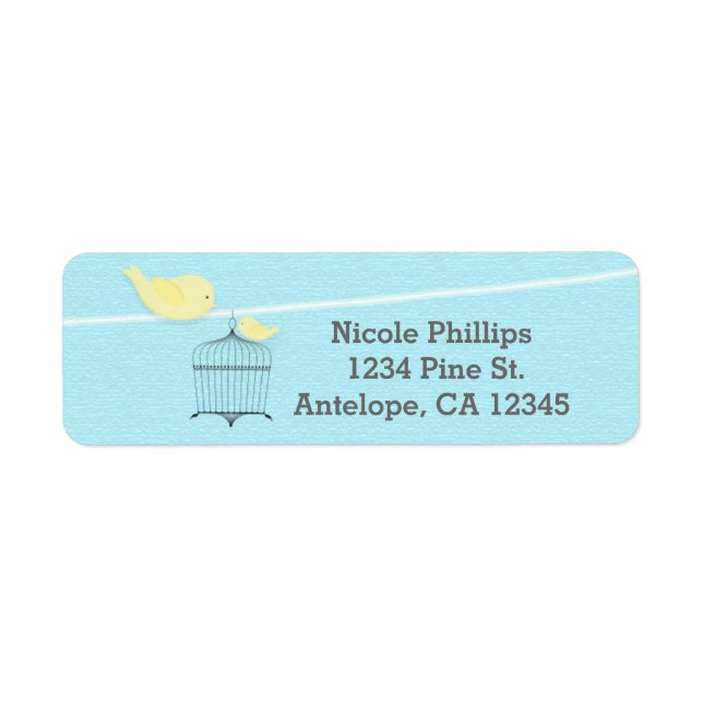 2 Yellow Birds on a Wire Blue Address Labels (Front)