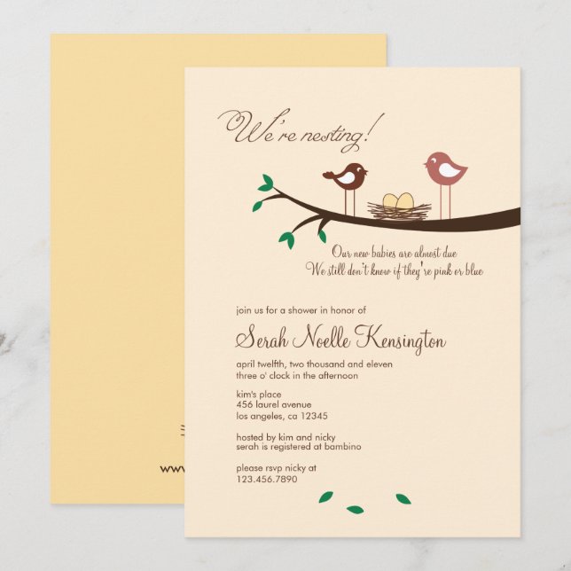 2 Yellow Eggs Twins Baby Shower Invitation (Front/Back)