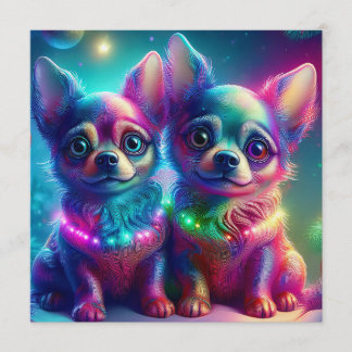2 Young Chihuahua Pups In Colorful Christmas Scene Invitation