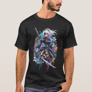 2B NieR Vaporwave Retro Wave Pink Blue Gradient Po T-Shirt
