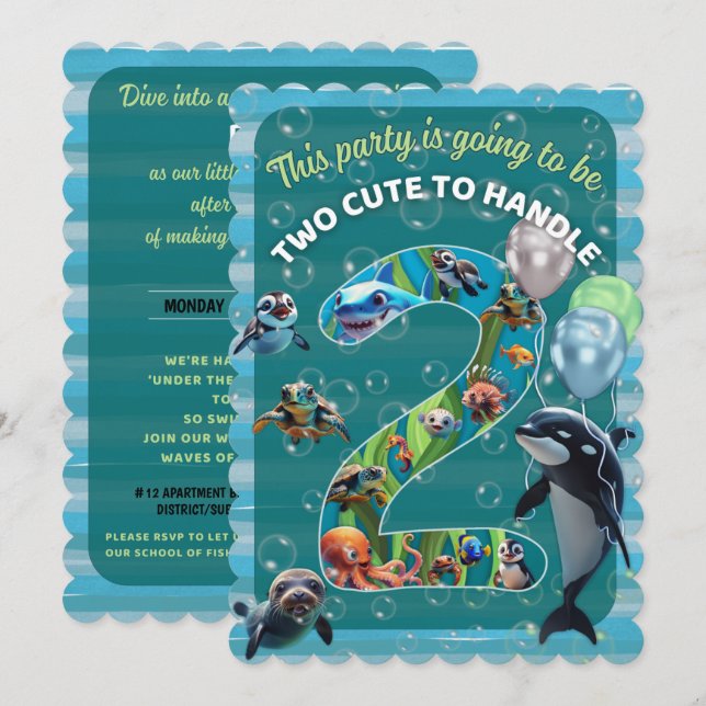 2Cute2Handle Flat Scalloped Birthday Invitation (Front/Back)