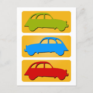 2CV Deux Chevaux Colorful Green Blue Red Trio Postcard