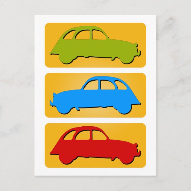 2CV Deux Chevaux Colorful Green Blue Red Trio Postcard (Front)