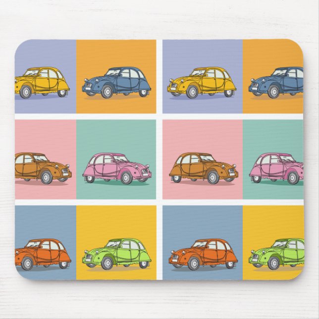 2CV Deux Chevaux Colourful Six Squares Illustratio Mouse Mat (Front)