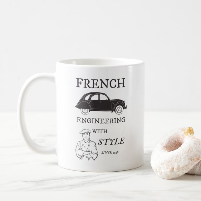 2CV Deux Chevaux French Oldtimer Engineering Coffee Mug (With Donut)