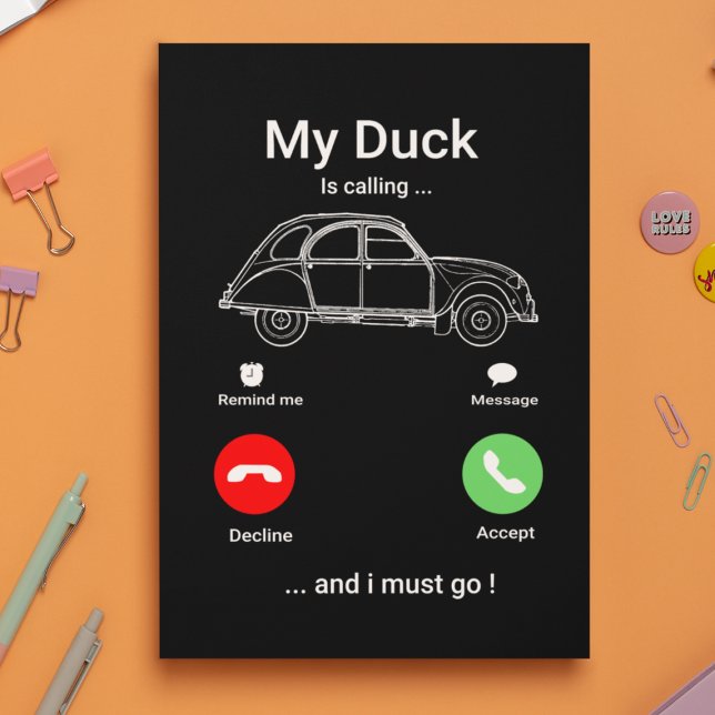 2CV Deux Chevaux Funny  Smartphone Postcard (2CV Clock in Black with a Red Green and White Smartphone Illustration)