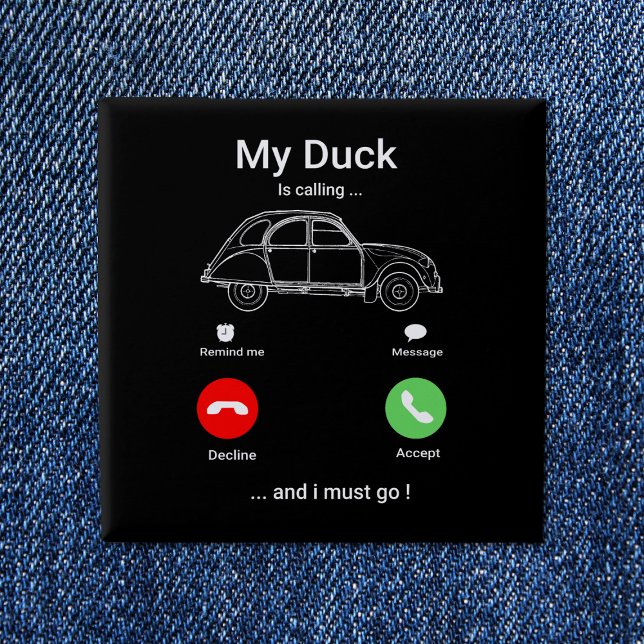 2CV Deux Chevaux Funny  Smartphone Postcard 15 Cm Square Badge (2CV Button in Black with a Red Green and White Smartphone Illustration)