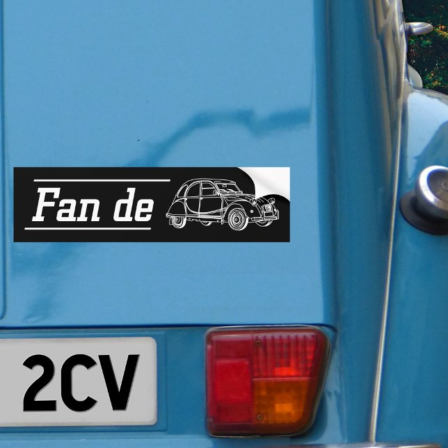  2CV Deux Chevaux Oldtimer Fan Bumper Sticker (2CV Bumper Sticker in Black with a White Deux Chevaux and Slogan)