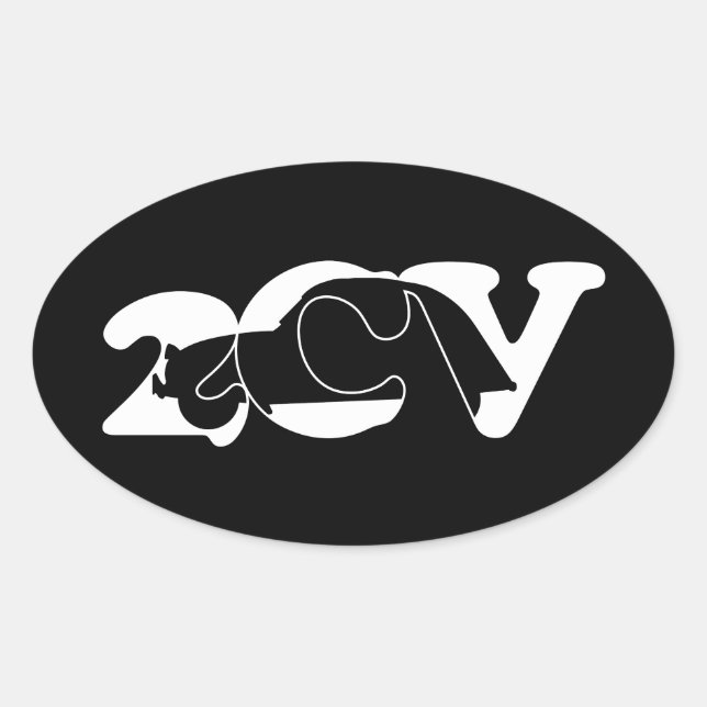 2CV Deux Chevaux Oldtimer Typography Silhouette Oval Sticker (Front)