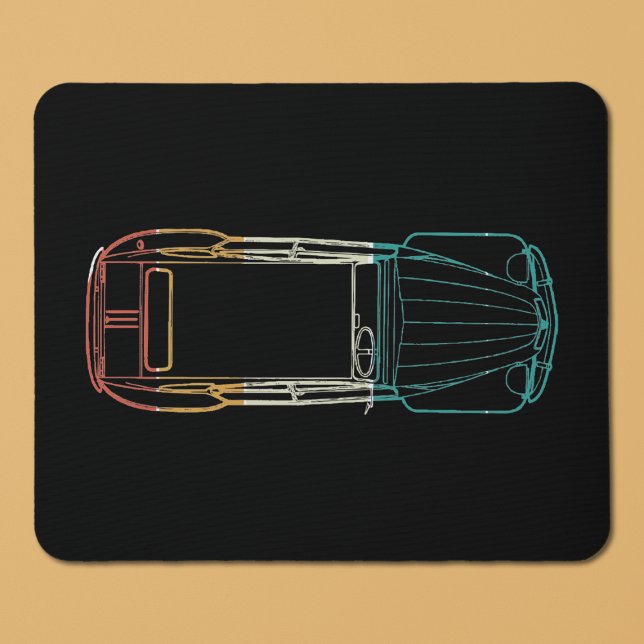 2cv Deux Chevaux Rainbow Blueprint Mouse Mat (2CV Blueprint Mousepad in Black with Red Yellow White and Green Colors
)