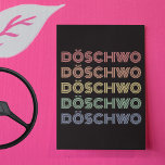 2CV Döschwo Deux Chevaux Typography Postcard<br><div class="desc">Introducing our captivating 'Döschwo' Typography Design postcard, a fusion of retro vibes and classic automotive nostalgia. Celebrating the beloved 2CV Deux Chevaux Duck in the vibrant hues of old school disco colors—red, yellow, green, and blue—this postcard is a delightful homage to Swiss automotive heritage. Against a sleek black backdrop, the...</div>