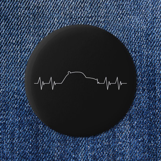 2CV Oldtimer Car Heartbeat Pulse Frequency 6 Cm Round Badge (2CV Button in Black with a White Pulse Illustration)