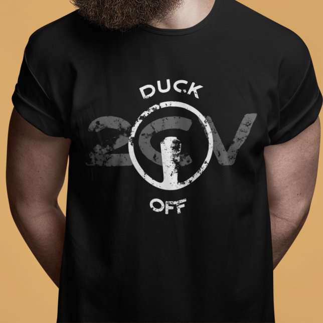 2CV Oldtimer Duck Off Statement T-Shirt (2CV T-Shirt in Black with a White Steering Wheel Illustration of the Deux Chevaux )