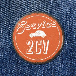2CV Service Vintage Orange Carshop Typography 6 Cm Round Badge
