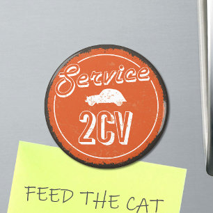 2CV Service Vintage Orange Carshop Typography Magnet
