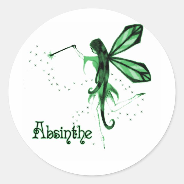 2D Absinthe Green Fairy Sketch Classic Round Sticker (Front)