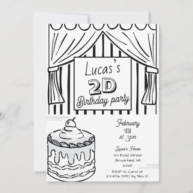 2D Birthday Comic Style  Invitation (Front)