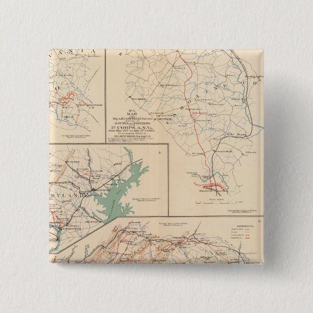 2d Corps AN Va, camps, pickets, routes 15 Cm Square Badge (Front)