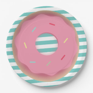 2D Doughnut and Stripes Birthday Party Paper Plate