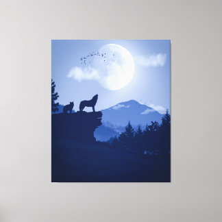 2D Howling wolf landscape Canvas Print