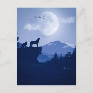 2D Howling wolf landscape Postcard