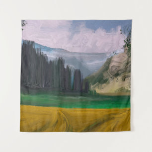 2d illustration. Oil painting landscape art. Rural Tapestry