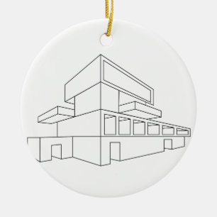2D perspective drawing of a house Ceramic Tree Decoration