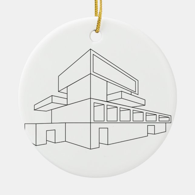 2D perspective drawing of a house Ceramic Tree Decoration (Front)