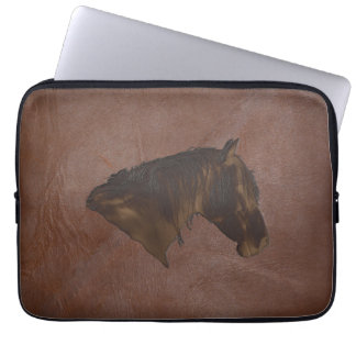 2D Photo-sampled Faux Leather with 2D Horse Head Laptop Sleeve