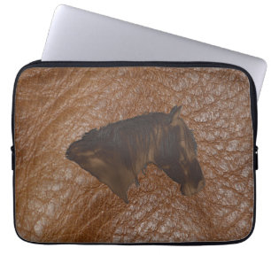 2D Photo-sampled Faux Leather with 2D Horse Head Laptop Sleeve