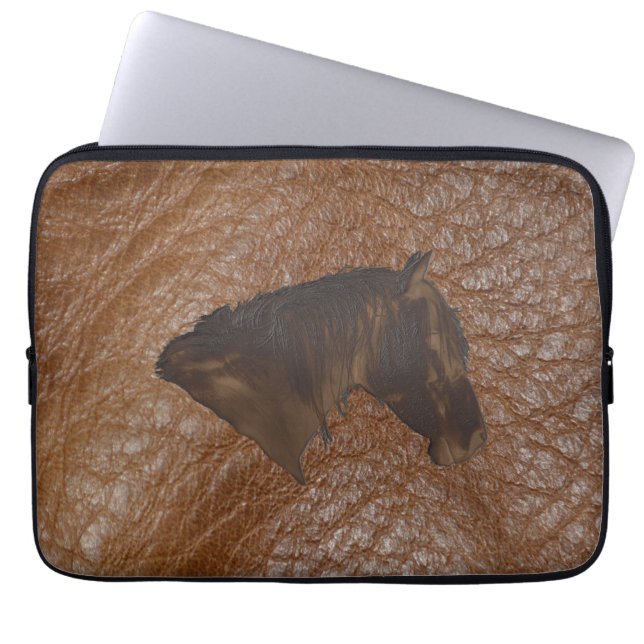 2D Photo-sampled Faux Leather with 2D Horse Head Laptop Sleeve (Front)