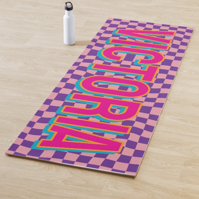 2D Retro Colourful Lettering Name Yoga Mat (In Situ)