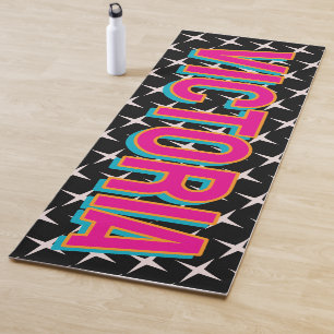 2D Retro Stars Pink Blue Name Yoga Mat