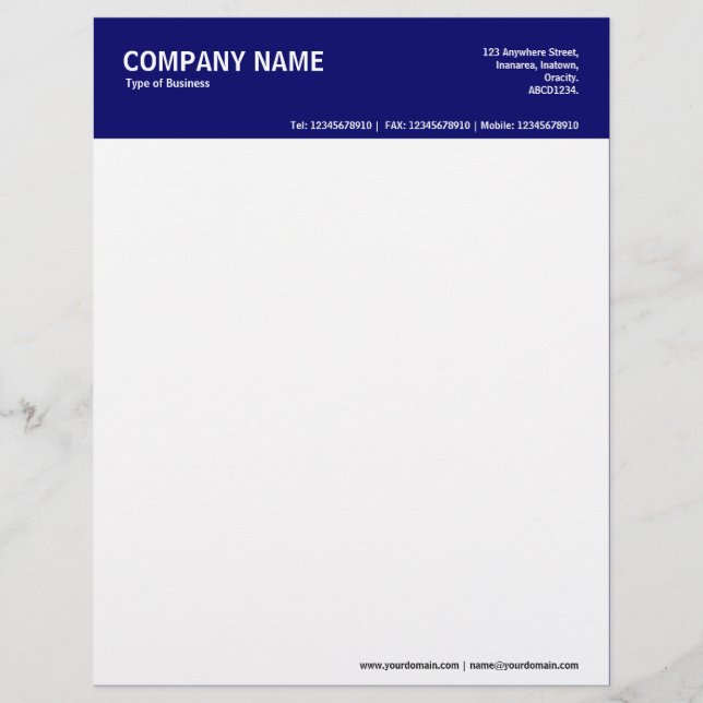 2in Colour Header - Dark Blue Letterhead Template (Front)