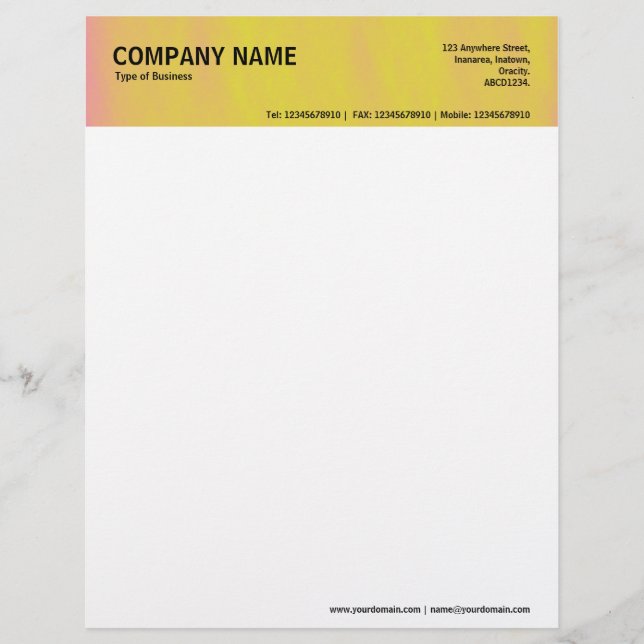2in Header - Colour Textured Personalised Letterhead (Front)