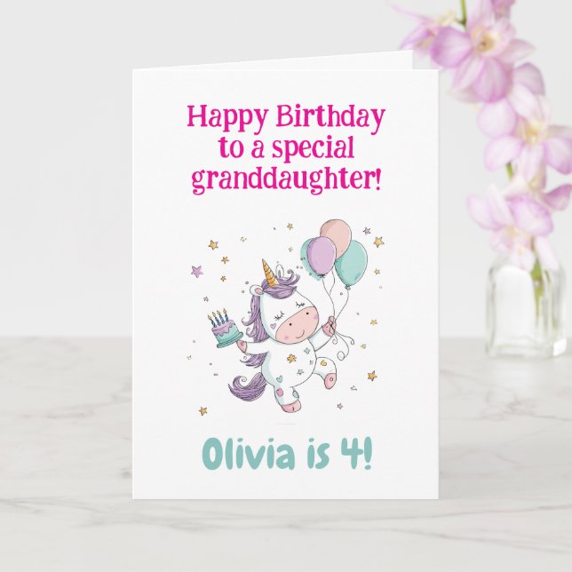 2nd, 3rd, 4th, 5th Birthday, Unicorn, Personalized Card (Orchid)