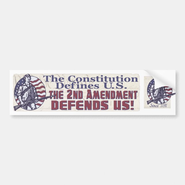 2nd Amendment Defends Us Shirts and Gifts Bumper Sticker (Front)