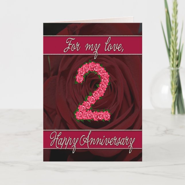 2nd anniversary card with roses and leaves (Front)