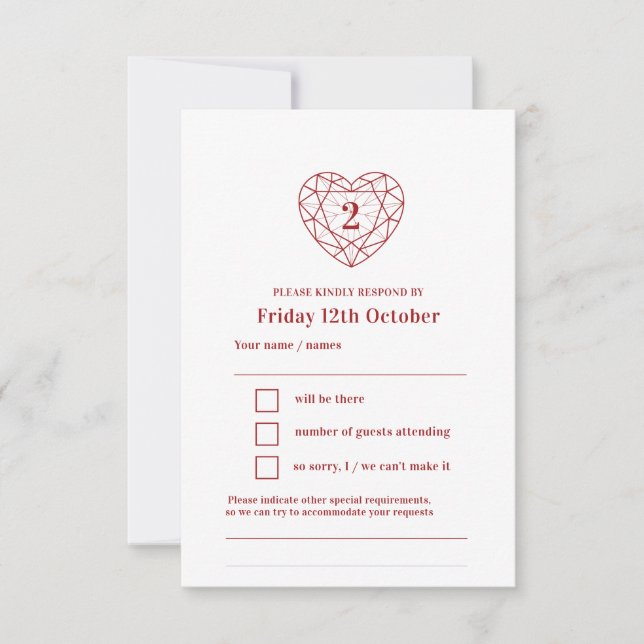 2nd anniversary garnet heart reply RSVP (Front)
