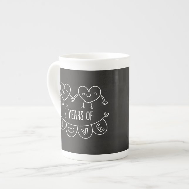 2nd Anniversary Gift For Her Chalk Hearts Hand Dra Bone China Mug (Front Left)