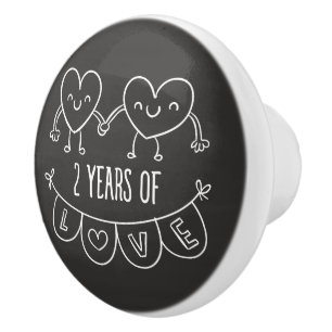 2nd Anniversary Gift For Her Chalk Hearts Hand Dra Ceramic Knob