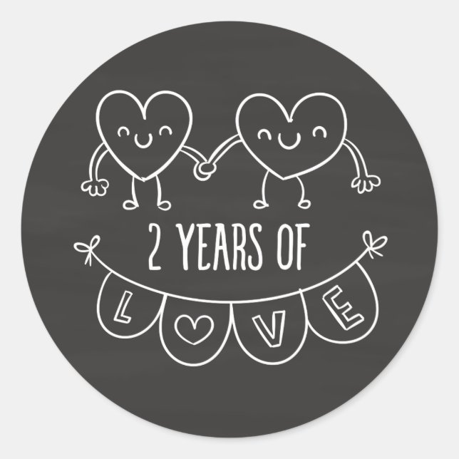 2nd Anniversary Gift For Her Chalk Hearts Hand Dra Classic Round Sticker (Front)