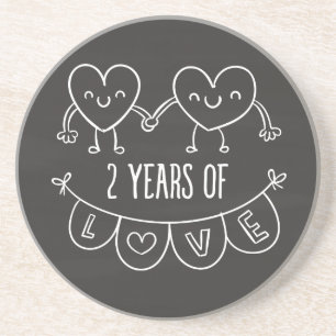 2nd Anniversary Gift For Her Chalk Hearts Hand Dra Coaster