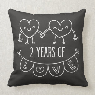 2nd Anniversary Gift For Her Chalk Hearts Hand Dra Cushion