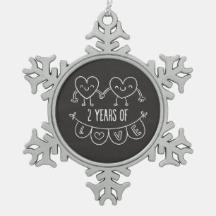 2nd Anniversary Gift For Her Chalk Hearts Hand Dra Snowflake Pewter Christmas Ornament