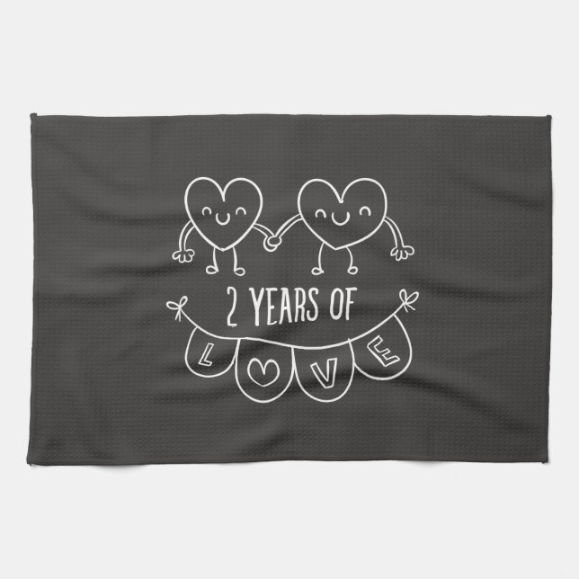 2nd Anniversary Gift For Her Chalk Hearts Hand Dra Tea Towel (Horizontal)