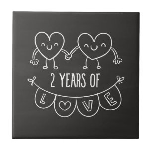 2nd Anniversary Gift For Her Chalk Hearts Hand Dra Tile