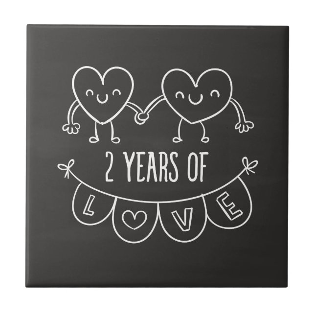 2nd Anniversary Gift For Her Chalk Hearts Hand Dra Tile (Front)